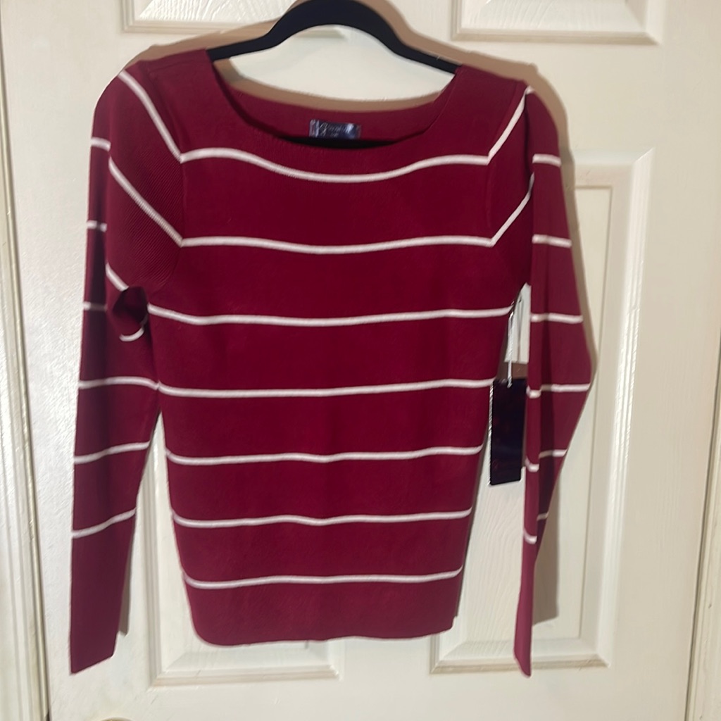 Womens Sweater Red With White Horizontal Lines Brand New SizeLXl